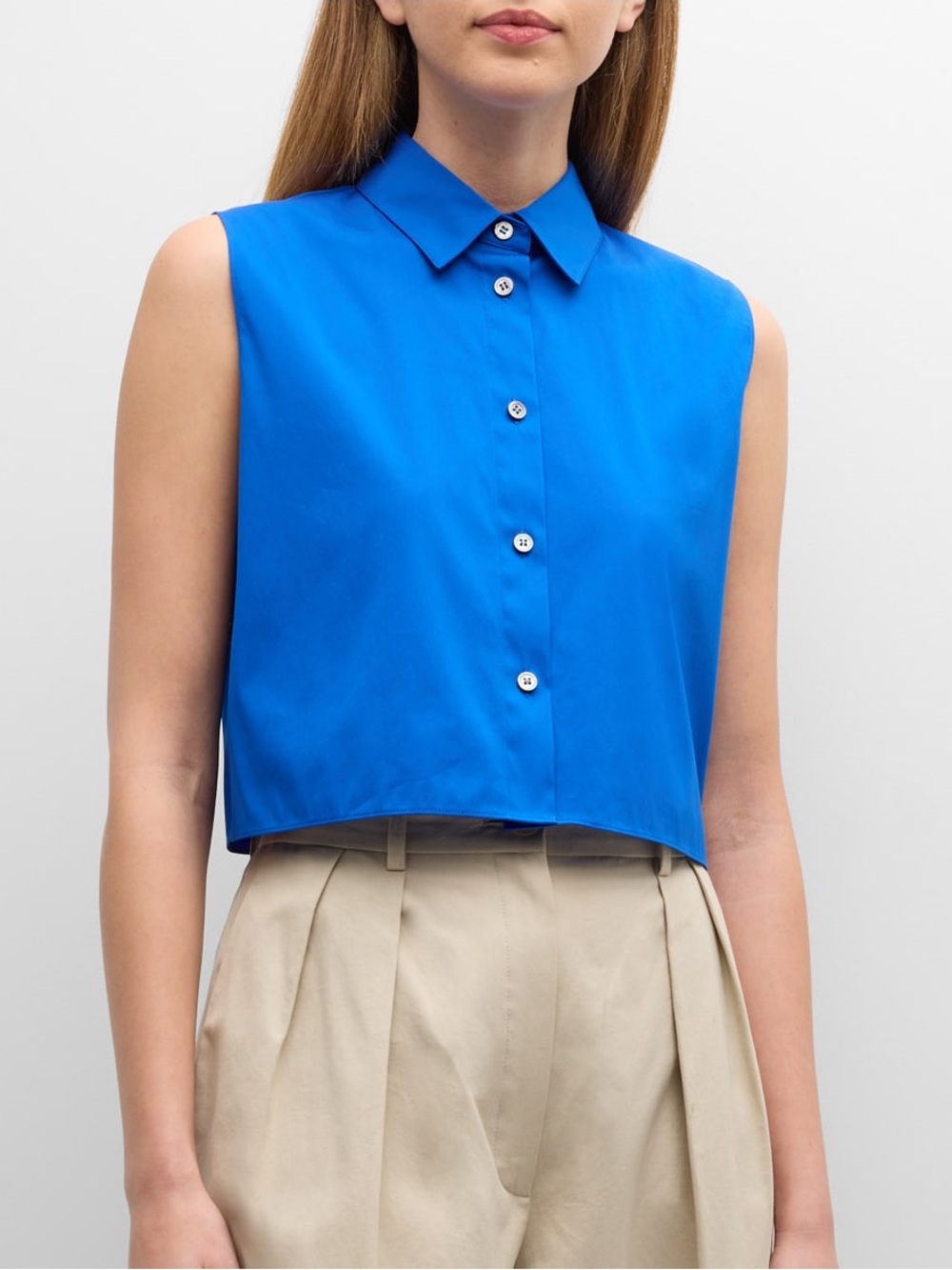 Theory Cropped Sleeveless Cotton Shirt
